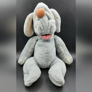 Vintage 1981 Ganzbros Blue Eyes Gray Wrinkles Dog Hand Puppet Plush 17"